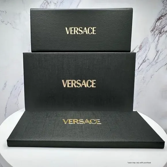 New VERSACE Sunglasses Gold Aviator Pilot Metal Greca Logo Black